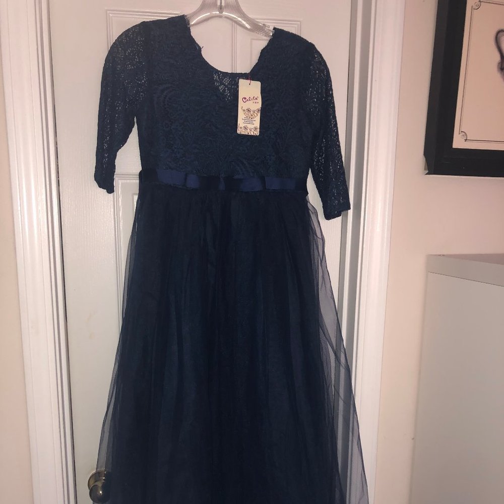 Carissa Royal Blue Girl's Lace Formal Dress.